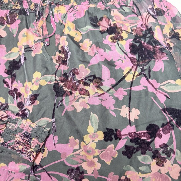 Evereve Willow Velvet Burnout Blouse Floral Burgundy XL Romantic Academia - Picture 9 of 10